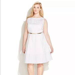 Calvin Klein White A-Line Eyelet Belted Dress Size 4
